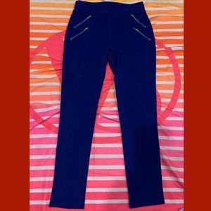 Blue Polyester Stretch Pants